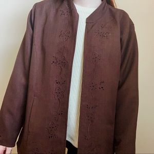 Brown Cardigan with Floral Eyelet Detail